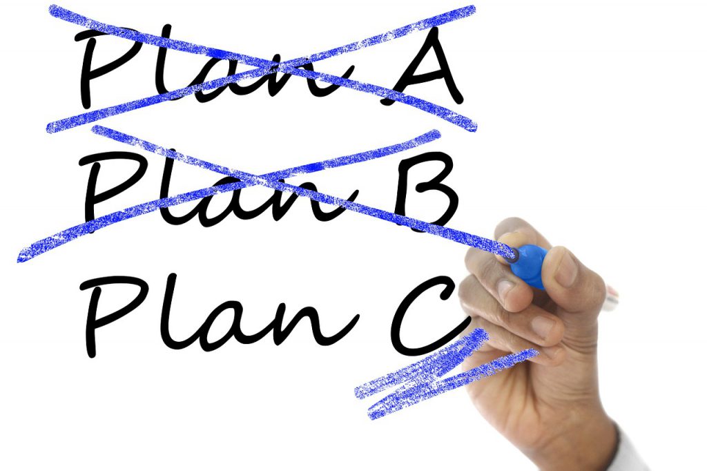 Plan A and B crossed out, plan C underlined